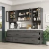 94.5" W Kitchen Pantry with Countertop, 12 Drawers & 4 Glass Doors, Modern Wooden Cupboard Storage Cabinet with 6 Hidden Shelve