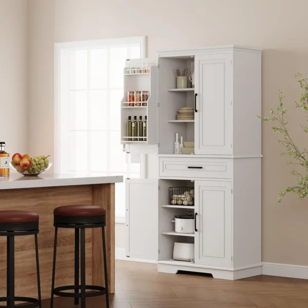 72 Inch Tall Pantry Storage Cabinet Large Kitchen Sideboards with Drawer Door Adjustable Shelves for Pantry Dining Living Room