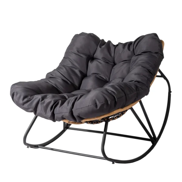 Outdoor Patio Rocking Chair, Oversized Papasan Chair with Cushion and Frame,for Front Porch Living Room Bedroom (Dark Grey)