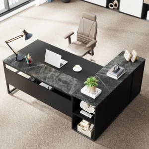 Tribesigns 71 inch Executive Desk, L Shaped Desk with Cabinet Storage, Executive Office Desk with Shelves, Business Furniture