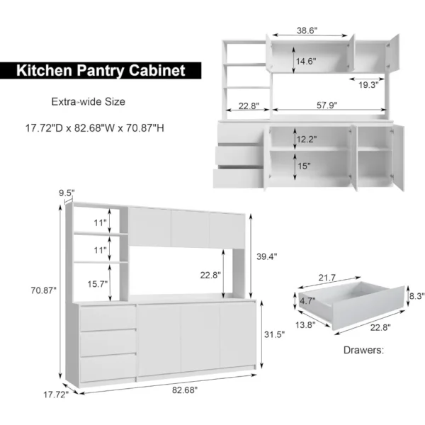 Extra Large Kitchen Pantry with Microwave Shelf, Kitchen Hutch Storage Cabinet with Countertop, Freestanding Countertop Cabinet