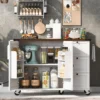 54.5" Farmhouse Kitchen Island with Power Outlet, Kitchen Storage Island with Internal Storage Rack, Drop Leaf, Spice Rack