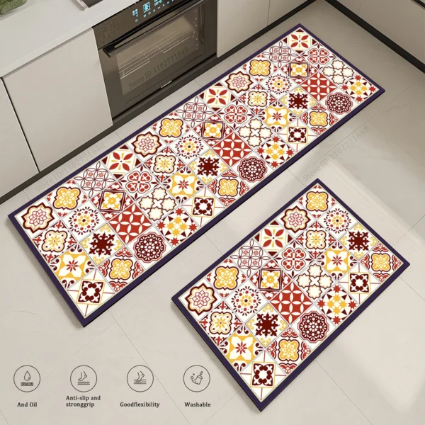 Absorbent Kitchen Thicken Retro Style Rug Base Non-Slip Entrance Doormat Mat High Quality Colorful Patterns Carpet Large Mats
