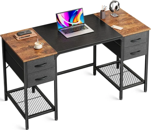 47 Inch Computer Desk with 4 Drawers, Office Desk with Mesh Shelf, Gaming Desk, Large Storage, Writing Work Desk for Home Office