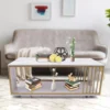 White Faux Marble Coffee Table 2 Tier Center TV Table Cocktail Table Sofa End Table with Gold Frame for Living Room