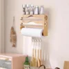 Kitchen Bamboo Compartment Cling Film Tin Foil Cutter Box Kitchen Paper Wall Mounted Paper Towel Kitchen Organizer Accessories