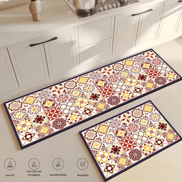 Absorbent Kitchen Thicken Retro Style Rug Base Non-Slip Entrance Doormat Mat High Quality Colorful Patterns Carpet Large Mats