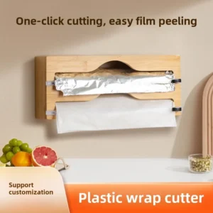 Bamboo plastic film cutter Multi-cell plastic film slitting Tinfoil simple storage box Wall hanging kitchen cutting box