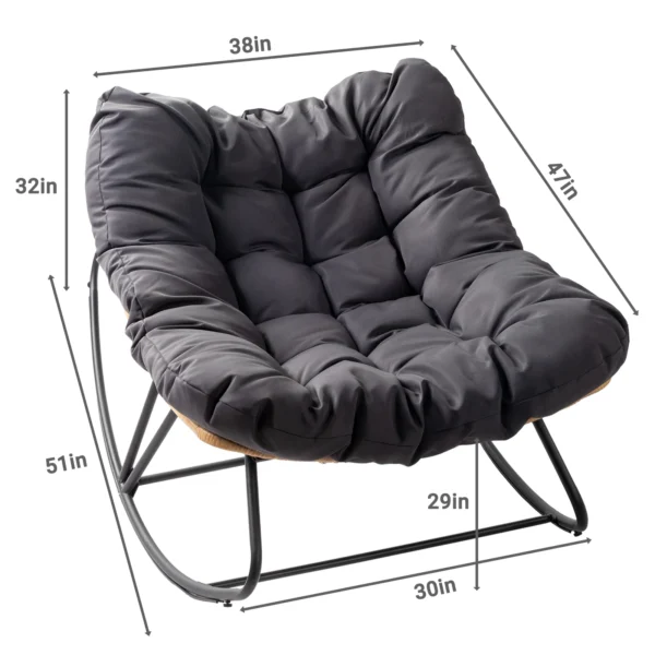 Outdoor Patio Rocking Chair, Oversized Papasan Chair with Cushion and Frame,for Front Porch Living Room Bedroom (Dark Grey)