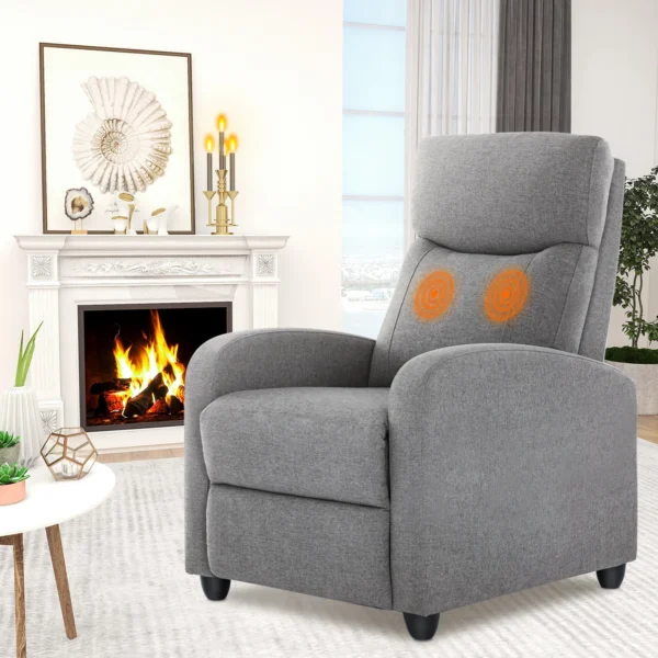 JHK Recliner Chair Massage Sofa Fabric Theater Lumbar Support Adjustable Modern Padded Seat Backrest Living Room Home Grey