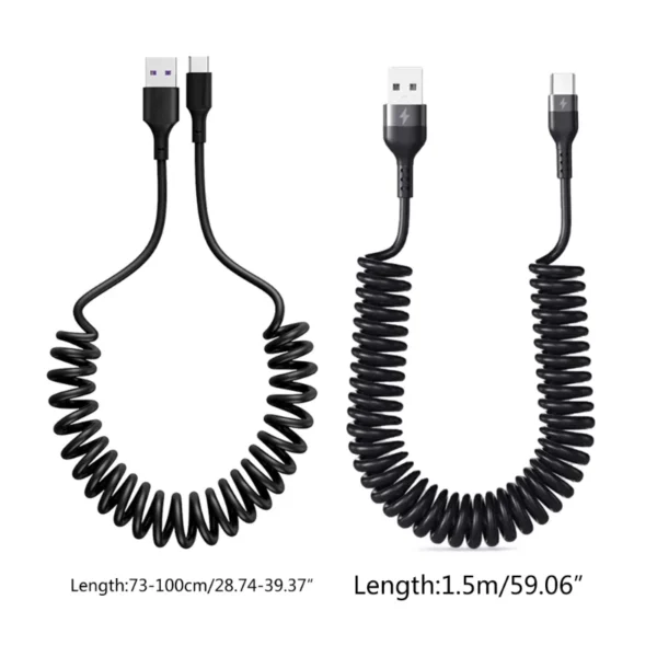 Curly USB A to USB C Fast Cord 5A Spring USB C Cable Home,Travel Car Spring Fast Charging Cable Accessories