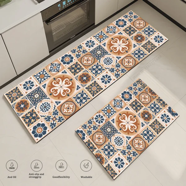 Absorbent Kitchen Thicken Retro Style Rug Base Non-Slip Entrance Doormat Mat High Quality Colorful Patterns Carpet Large Mats