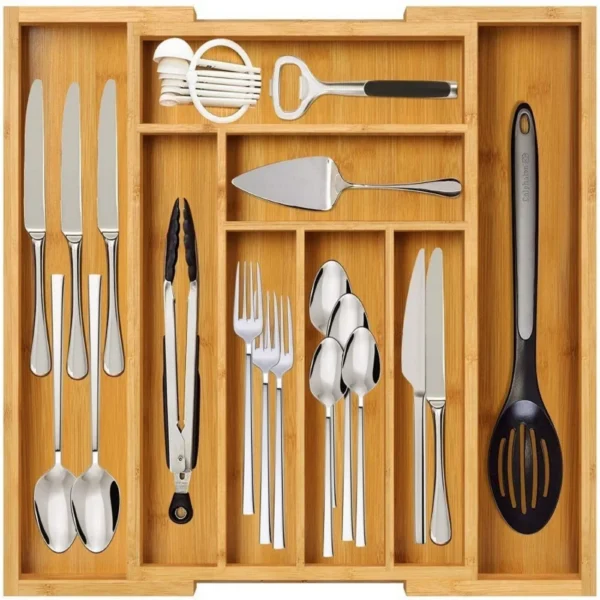 Kitchen Drawer Organizer Bamboo Split Cutlery Adjustable Kitchen Tool Knife and Fork Storage Box Home Bedside Drawer Organiser