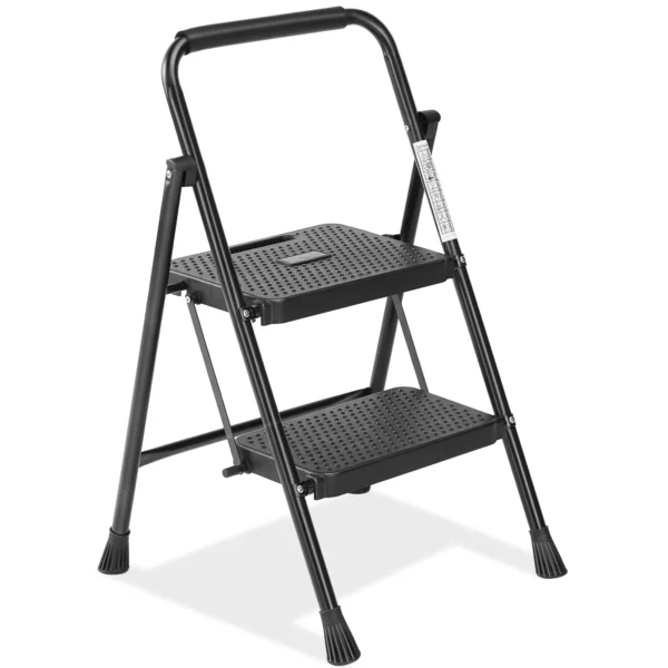 JHK Folding 2/3 Step Ladder Stool with Anti-Slip Pedal 800lbs Capacity Sturdy Steel Portable Cushioned Handle for Kitchen Home