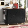 54.5" Farmhouse Kitchen Island with Power Outlet, Kitchen Storage Island with Internal Storage Rack, Drop Leaf, Spice Rack