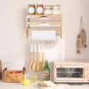 Kitchen Bamboo Compartment Cling Film Tin Foil Cutter Box Kitchen Paper Wall Mounted Paper Towel Kitchen Organizer Accessories