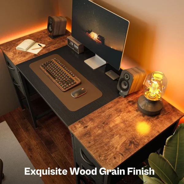 47 Inch Computer Desk with 4 Drawers, Office Desk with Mesh Shelf, Gaming Desk, Large Storage, Writing Work Desk for Home Office