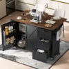 54.5" Farmhouse Kitchen Island with Power Outlet, Kitchen Storage Island with Internal Storage Rack, Drop Leaf, Spice Rack