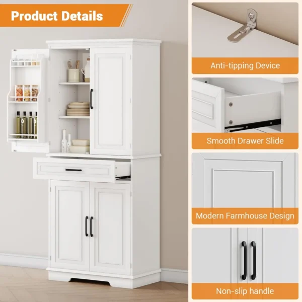 72 Inch Tall Pantry Storage Cabinet Large Kitchen Sideboards with Drawer Door Adjustable Shelves for Pantry Dining Living Room