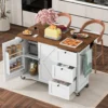 54.5" Farmhouse Kitchen Island with Power Outlet, Kitchen Storage Island with Internal Storage Rack, Drop Leaf, Spice Rack