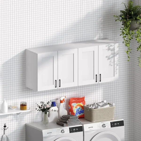 White Laundry Room Cabinets And Storage With 4 Doors And Utility Adjustable Shelf，Gabinetes Para Cocina Cupboard Kitchen