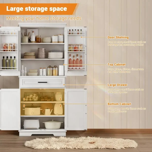 72 Inch Tall Pantry Storage Cabinet Large Kitchen Sideboards with Drawer Door Adjustable Shelves for Pantry Dining Living Room