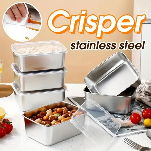 Premium Stainless Steel Containers Leakproof Crisper Boxes for Food Storage - Stackable Bento Trays for Fridge, Freezer & Picnic