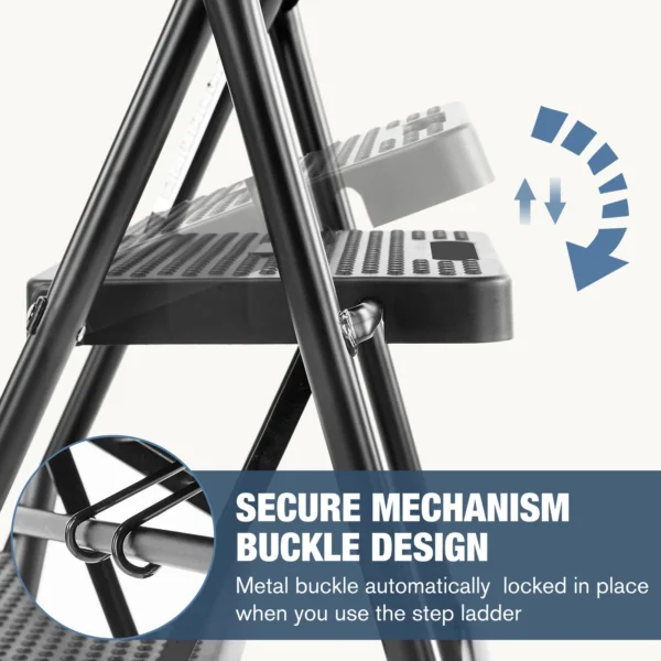 JHK Folding 2/3 Step Ladder Stool with Anti-Slip Pedal 800lbs Capacity Sturdy Steel Portable Cushioned Handle for Kitchen Home