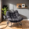 Outdoor Patio Rocking Chair, Oversized Papasan Chair with Cushion and Frame,for Front Porch Living Room Bedroom (Dark Grey)