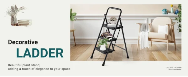 JHK Folding 2/3 Step Ladder Stool with Anti-Slip Pedal 800lbs Capacity Sturdy Steel Portable Cushioned Handle for Kitchen Home