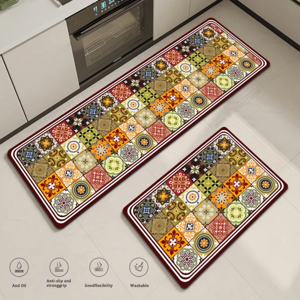Absorbent Kitchen Thicken Retro Style Rug Base Non-Slip Entrance Doormat Mat High Quality Colorful Patterns Carpet Large Mats