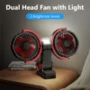 Eary Car Clip Dual Head Fan Mount for Visor 4000mAh USB Rechargeable Summer Back Seat Headrest Cooling Fans 360° Rotate 3 Speed