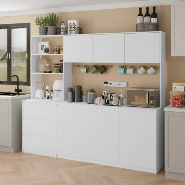 Extra Large Kitchen Pantry with Microwave Shelf, Kitchen Hutch Storage Cabinet with Countertop, Freestanding Countertop Cabinet