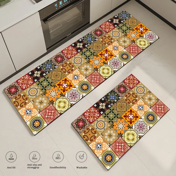 Absorbent Kitchen Thicken Retro Style Rug Base Non-Slip Entrance Doormat Mat High Quality Colorful Patterns Carpet Large Mats
