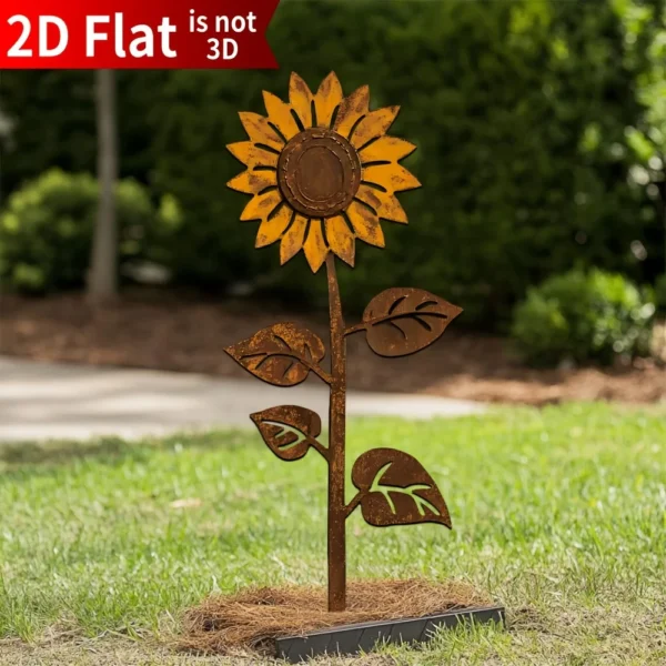 2D Rustic Flower Garden Stake Decorative Flower Yard Stake Sunflower Decor Metal Yard Art Outdoor for Patio Porch Lawn Backyard