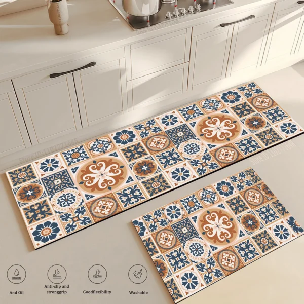 Absorbent Kitchen Thicken Retro Style Rug Base Non-Slip Entrance Doormat Mat High Quality Colorful Patterns Carpet Large Mats
