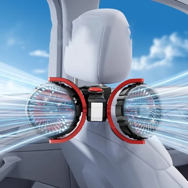 Eary Car Clip Dual Head Fan Mount for Visor 4000mAh USB Rechargeable Summer Back Seat Headrest Cooling Fans 360° Rotate 3 Speed