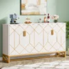 Tribesigns 59" White Gold Buffet Cabinet with Storage Kitchen Sideboard Storage Cabinet