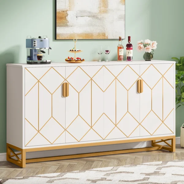 Tribesigns 59" White Gold Buffet Cabinet with Storage Kitchen Sideboard Storage Cabinet