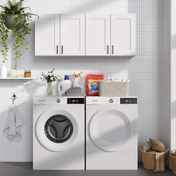 White Laundry Room Cabinets And Storage With 4 Doors And Utility Adjustable Shelf，Gabinetes Para Cocina Cupboard Kitchen