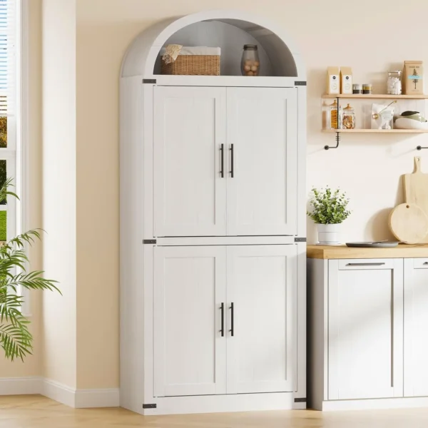 71" Tall Arched Kitchen Pantry, Modern Farmhouse Wood Kitchens Storage Cabinets with Shelves, Versatile Cupboard for Kitchen