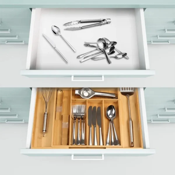 Kitchen Drawer Organizer Bamboo Split Cutlery Adjustable Kitchen Tool Knife and Fork Storage Box Home Bedside Drawer Organiser